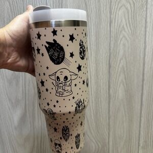 Star Wars Grogu Mandalorian 40oz Insulated Travel Tumbler Pink Black Excellent